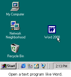 Microsoft Word 2000 icon on the desk-top.